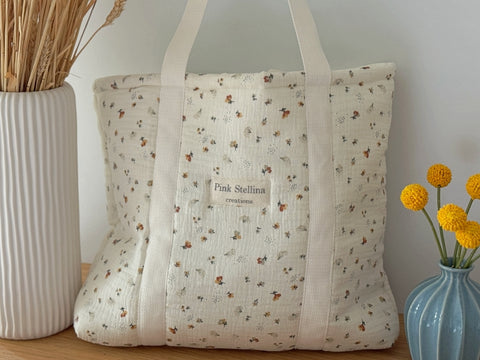 Schultertasche gesteppt Musselin floral
